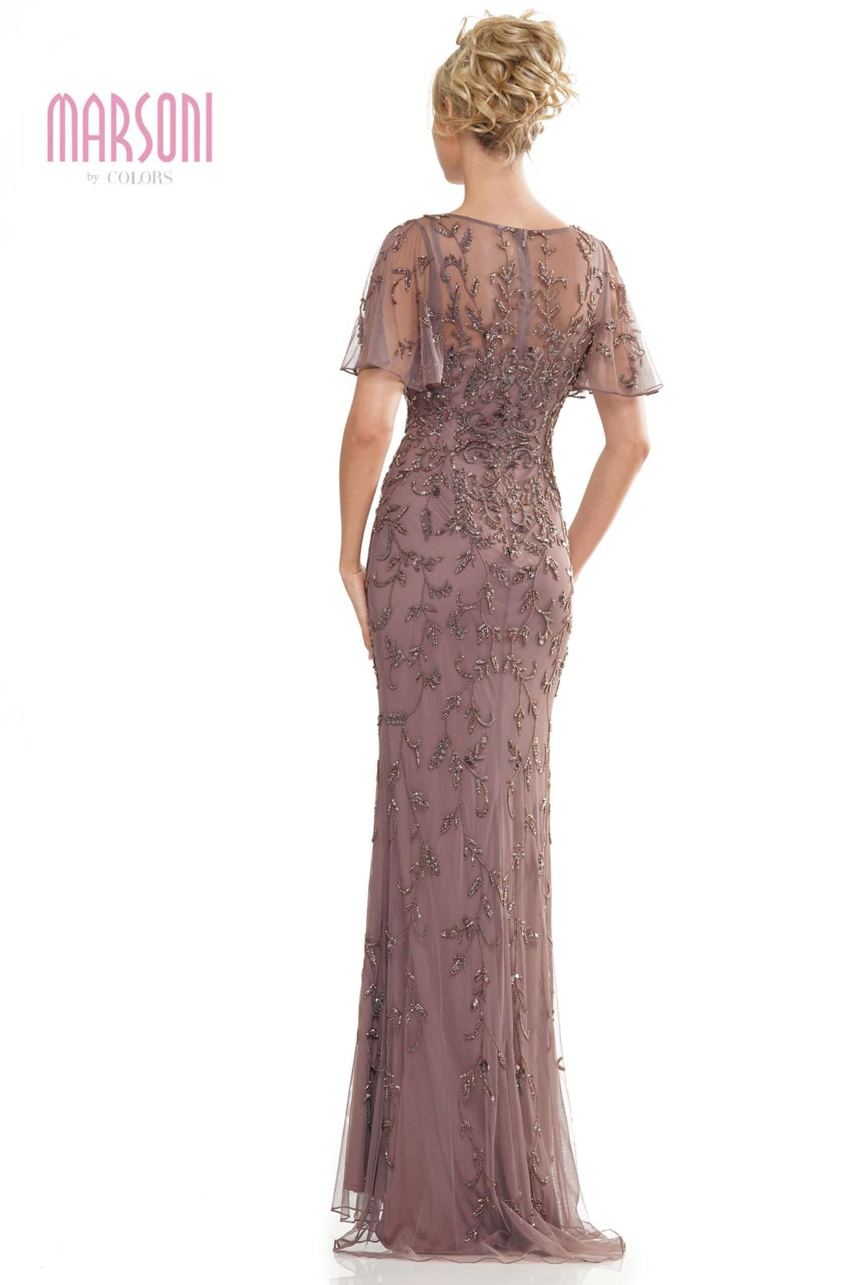 Marsoni by Colors -MV1281 Sweetheart Neck Mesh Beaded Dress