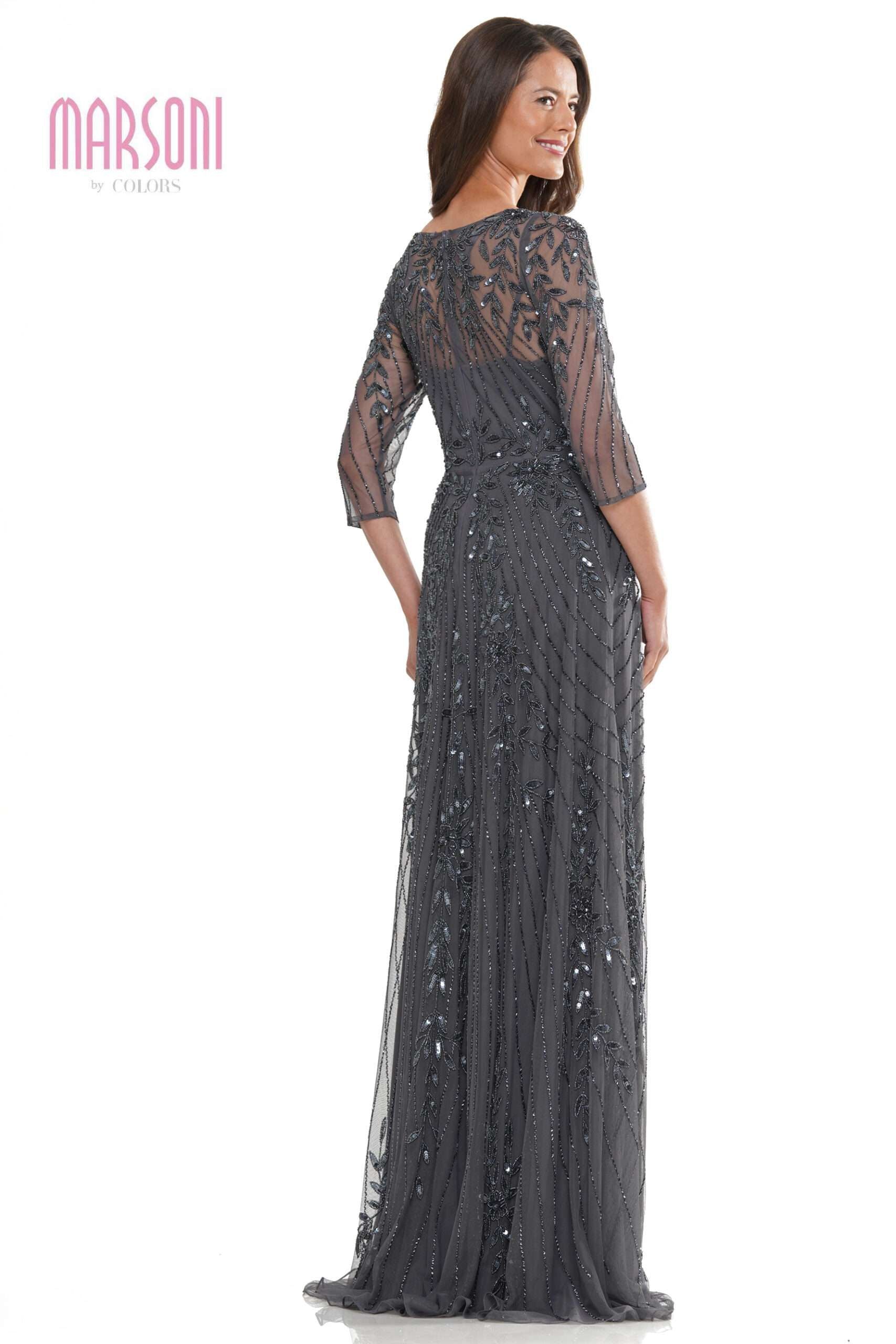 Marsoni by Colors -MV1283 Long Sleeves Mesh Beaded Dress