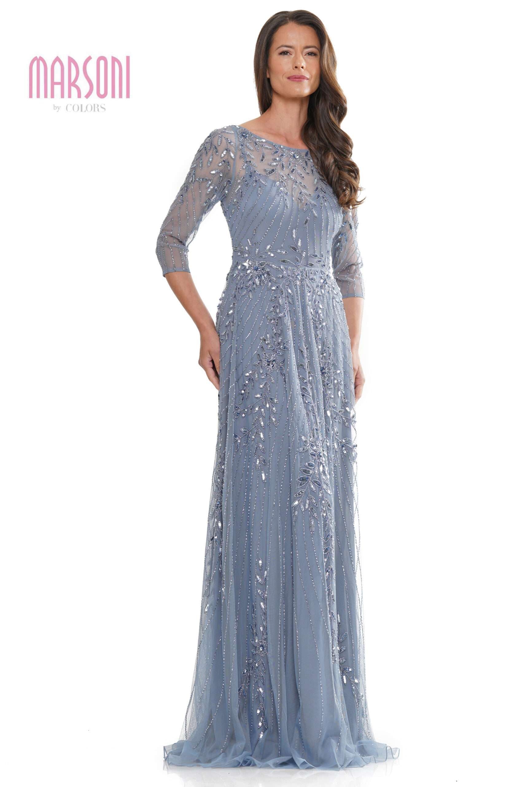 Marsoni by Colors -MV1283 Long Sleeves Mesh Beaded Dress