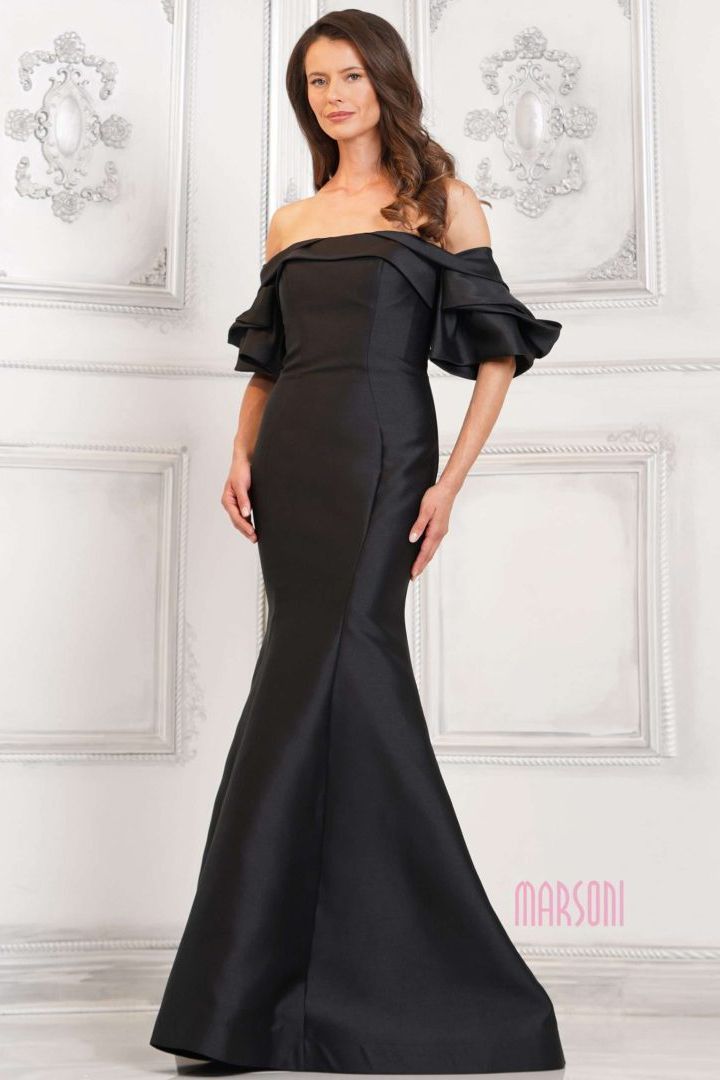 Marsoni by Colors -MV1290 Off Shoulder Satin Mermaid Dress