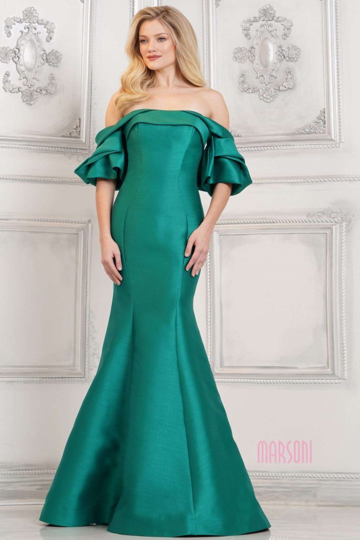 Marsoni by Colors -MV1290 Off Shoulder Satin Mermaid Dress