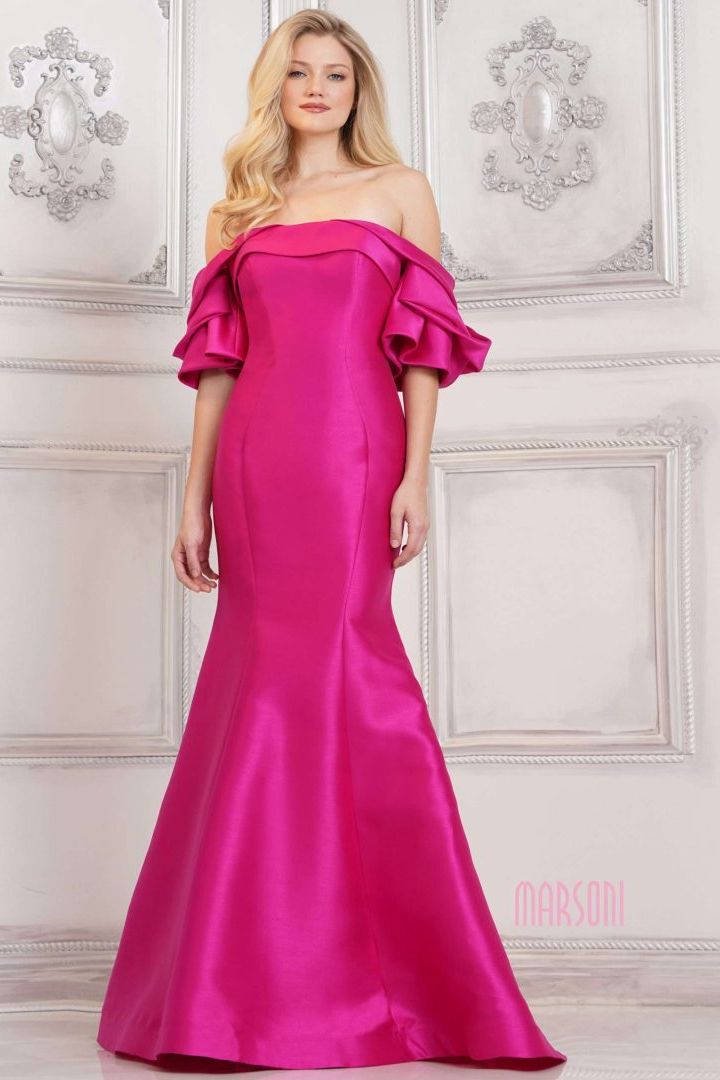 Marsoni by Colors -MV1290 Off Shoulder Satin Mermaid Dress