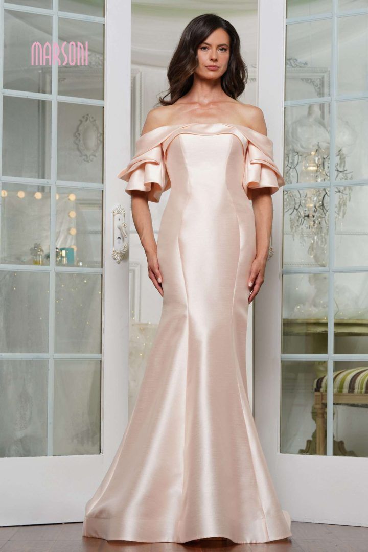 Marsoni by Colors -MV1290 Off Shoulder Satin Mermaid Dress