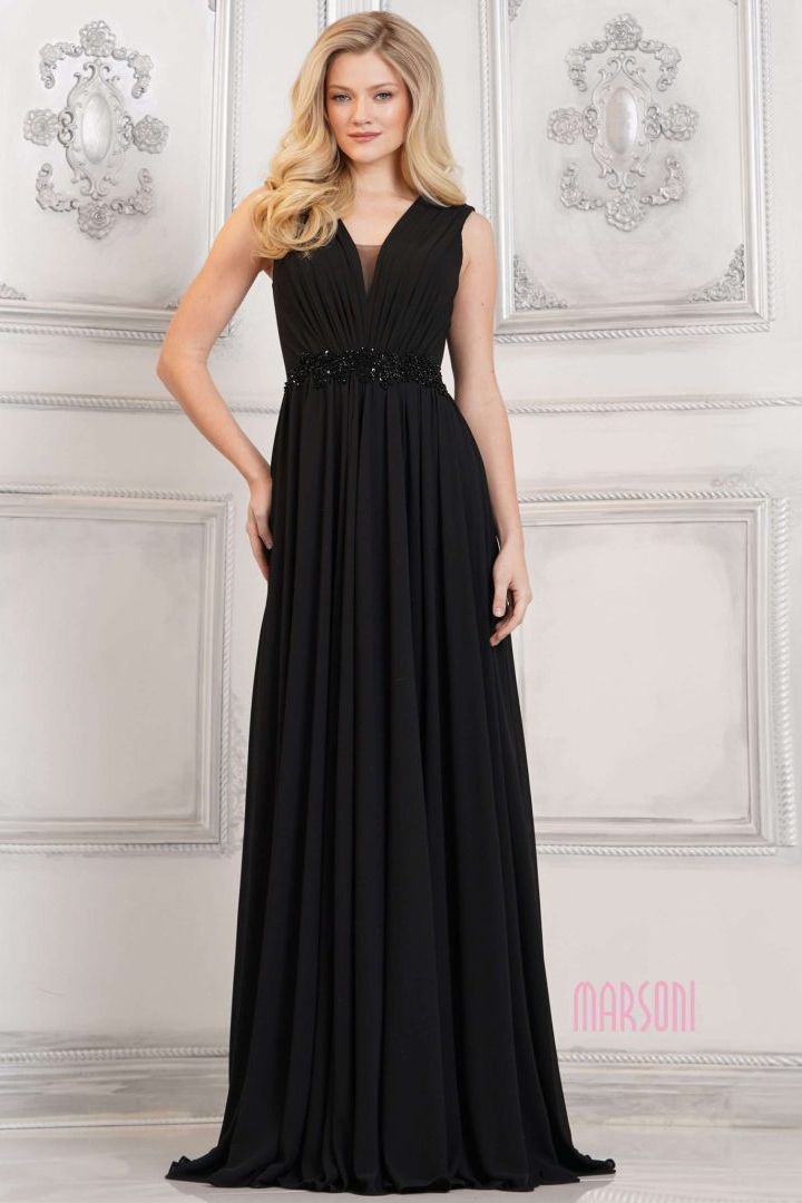 Marsoni by Colors -MV1292 V-Neck Chiffon A-Line Dress