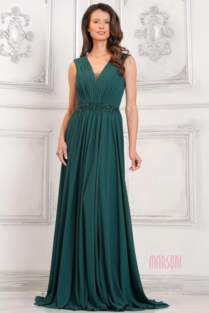 Marsoni by Colors -MV1292 V-Neck Chiffon A-Line Dress