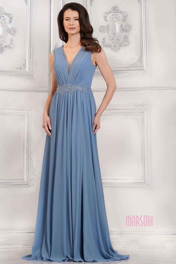 Marsoni by Colors -MV1292 V-Neck Chiffon A-Line Dress