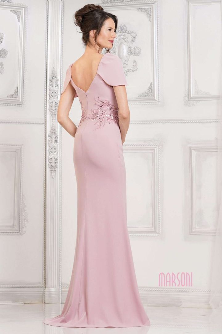 Marsoni by Colors -MV1297 V-Neck Beaded Sheath Dress