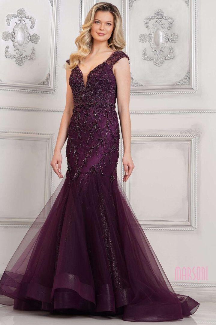 Marsoni by Colors -MV1315 Beaded Applique Tulle Mermaid Dress