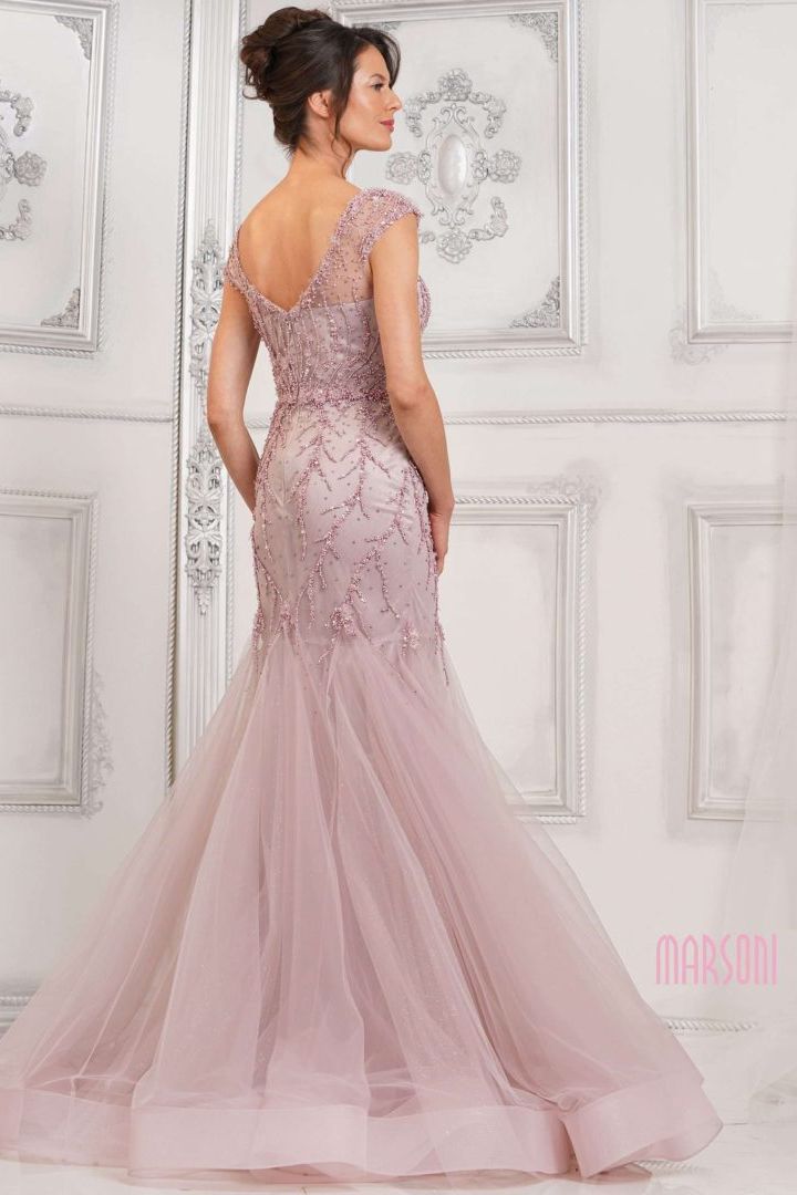 Marsoni by Colors -MV1315 Beaded Applique Tulle Mermaid Dress