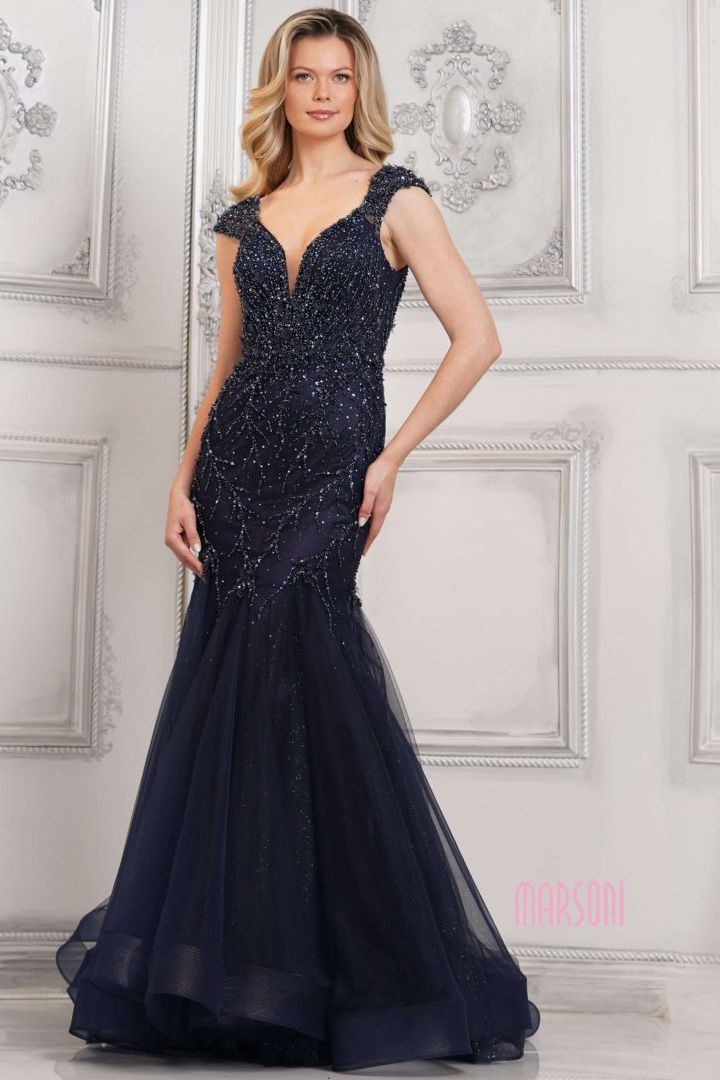 Marsoni by Colors -MV1315 Beaded Applique Tulle Mermaid Dress