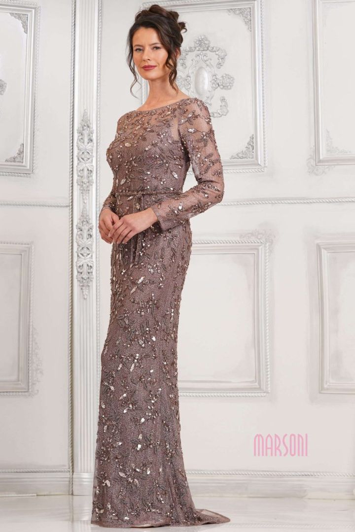 Marsoni by Colors -MV1321 Beaded Applique Embellished Sheath Dress