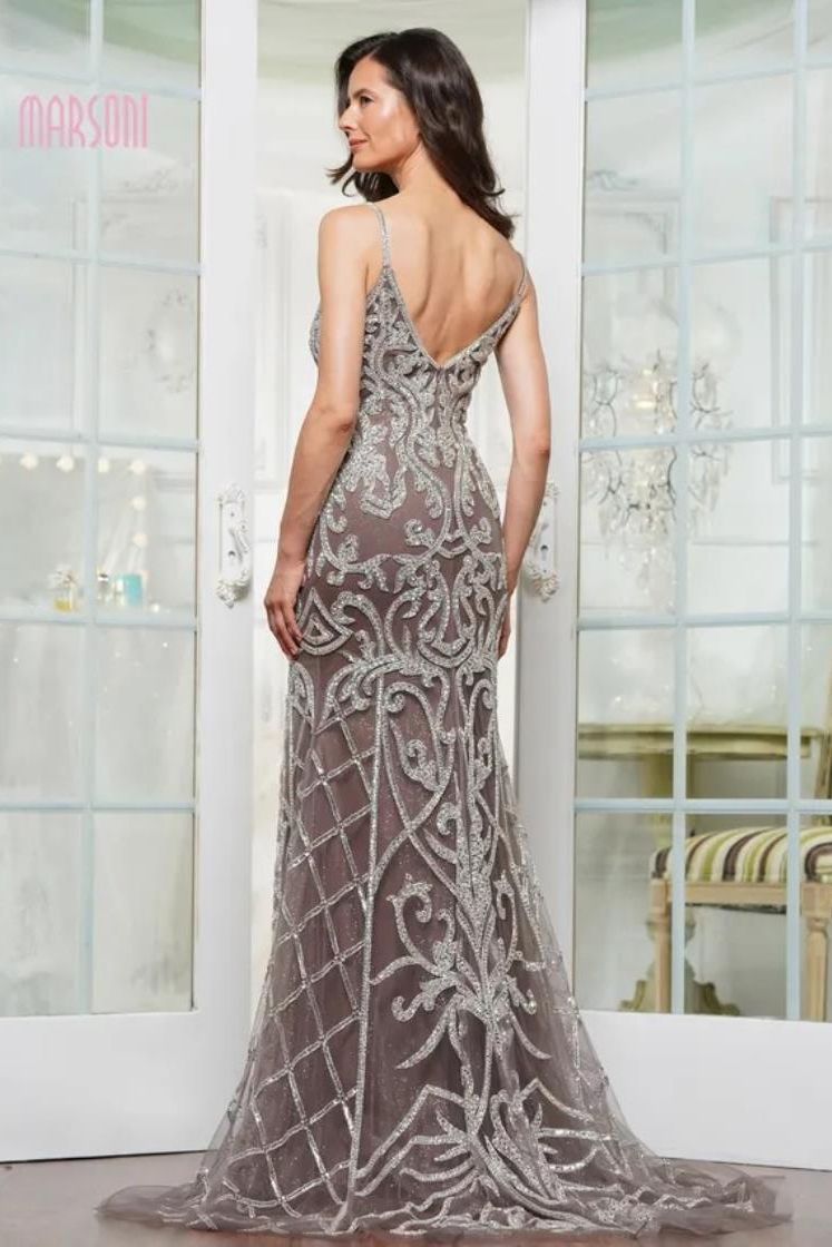 Colors Dress -MV1328 Fully beaded fit and flare gown with slit