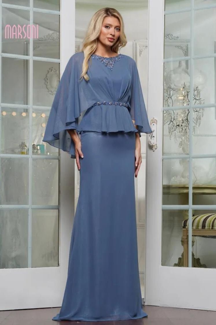 Colors Dress -MV1338 Jewel neck Cape Chiffon Evening gown