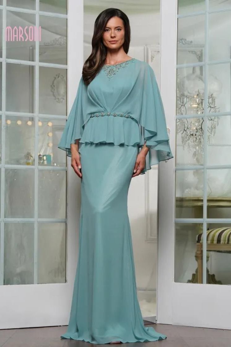 Colors Dress -MV1338 Jewel neck Cape Chiffon Evening gown