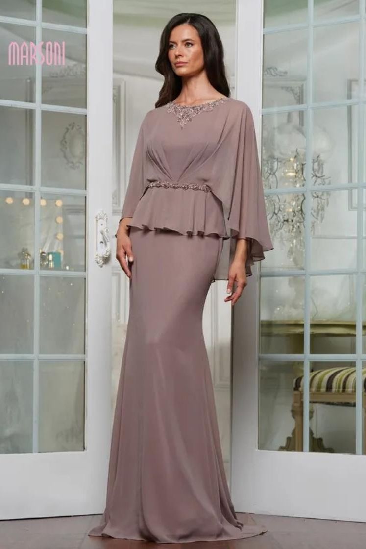 Colors Dress -MV1338 Jewel neck Cape Chiffon Evening gown