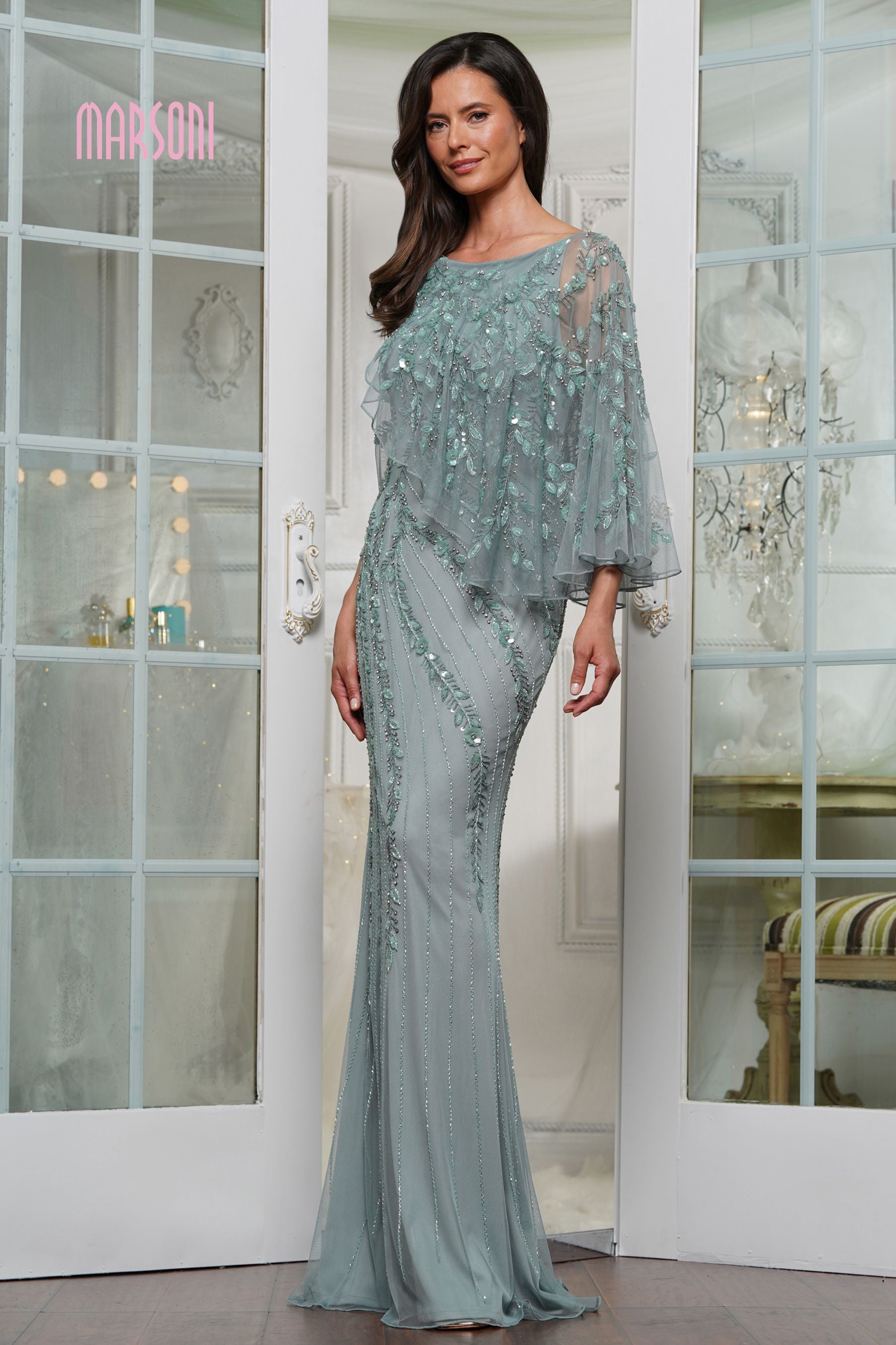 Marsoni by Colors -MV1343 Rhinestone Embellished Column Evening Gown