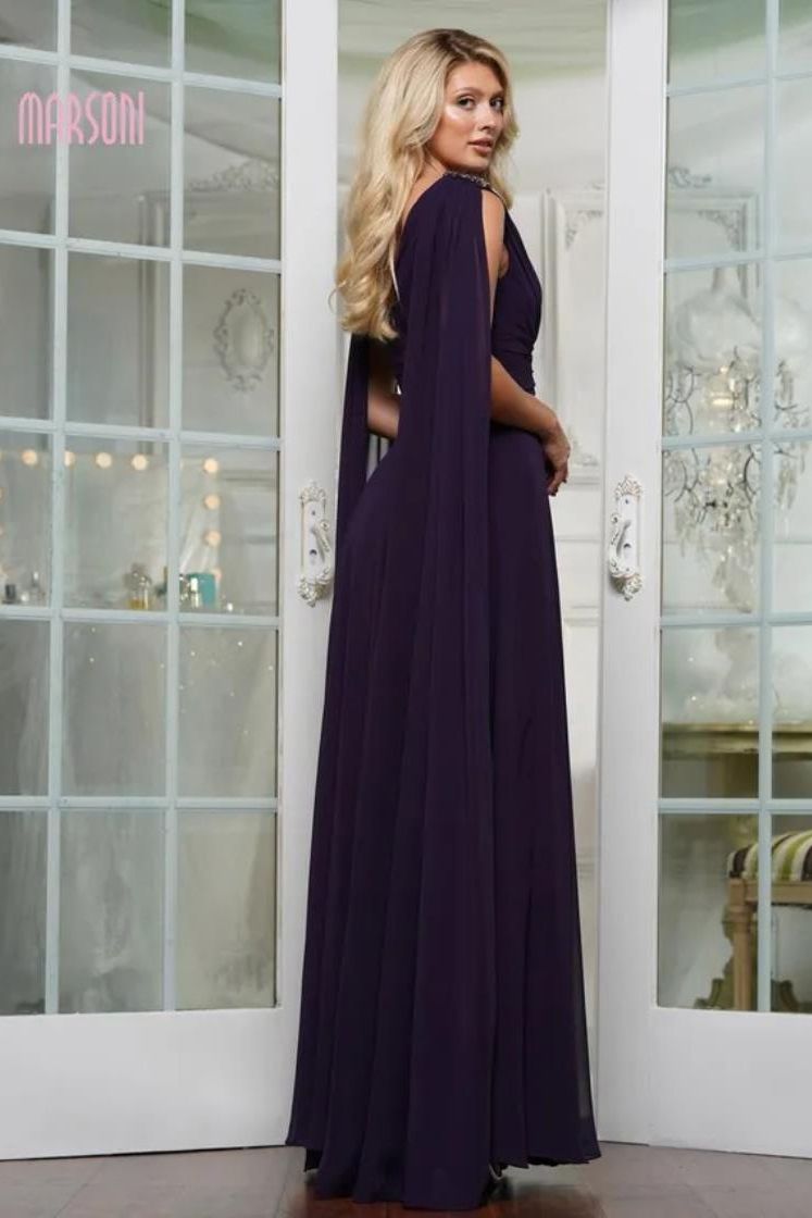 Colors Dress -MV1349 Chiffon gown with full skirt and cape Sleeve