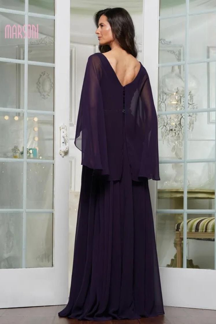 Colors Dress -MV1350 V-neck over wrap bodice chiffon A line gown