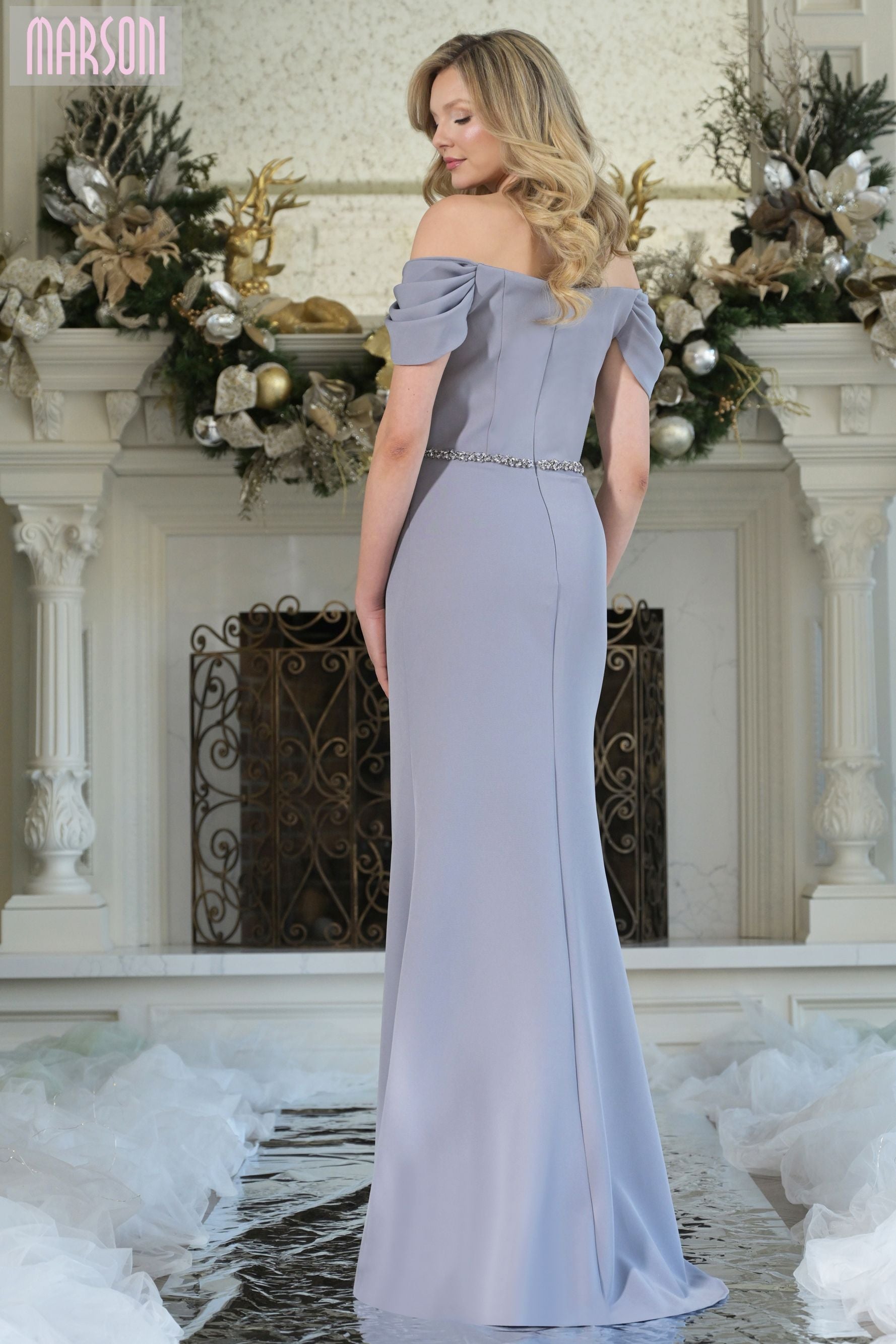 Marsoni by Colors -MV1352 Off The Shoulder Stretch Crepe Gown