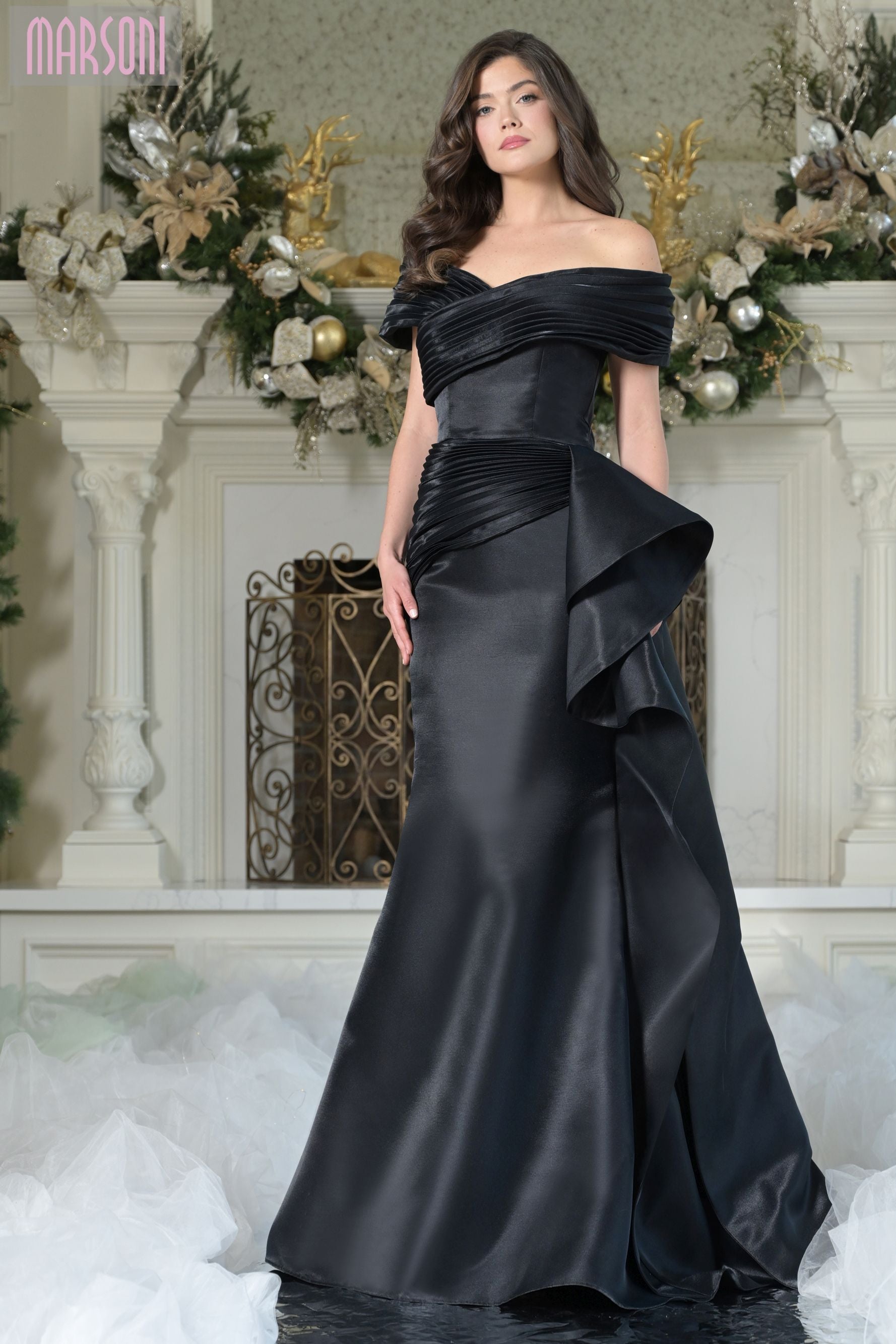 Marsoni by Colors -MV1354 Off Shoulder Ruffle Mermaid Gown