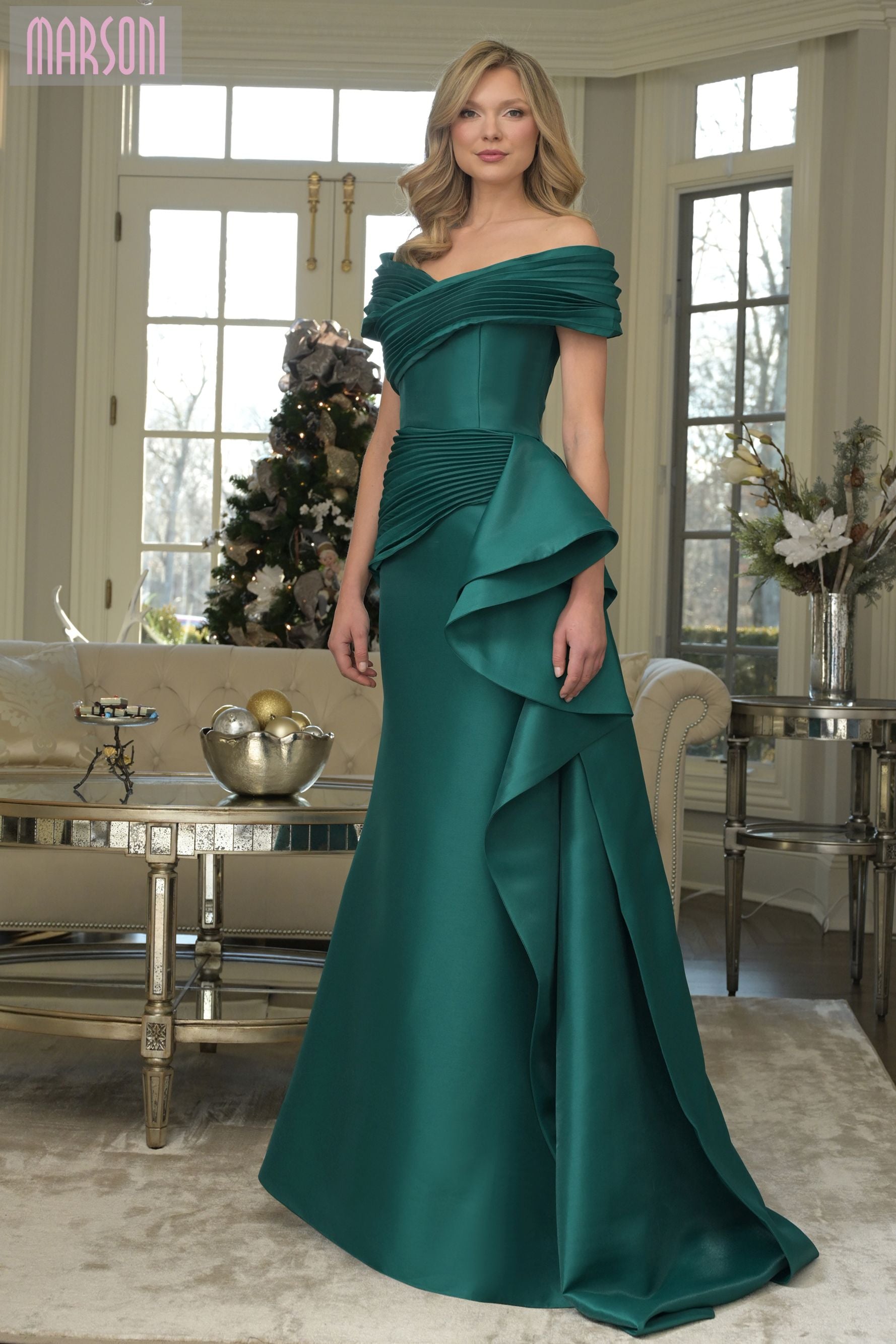 Marsoni by Colors -MV1354 Off Shoulder Ruffle Mermaid Gown