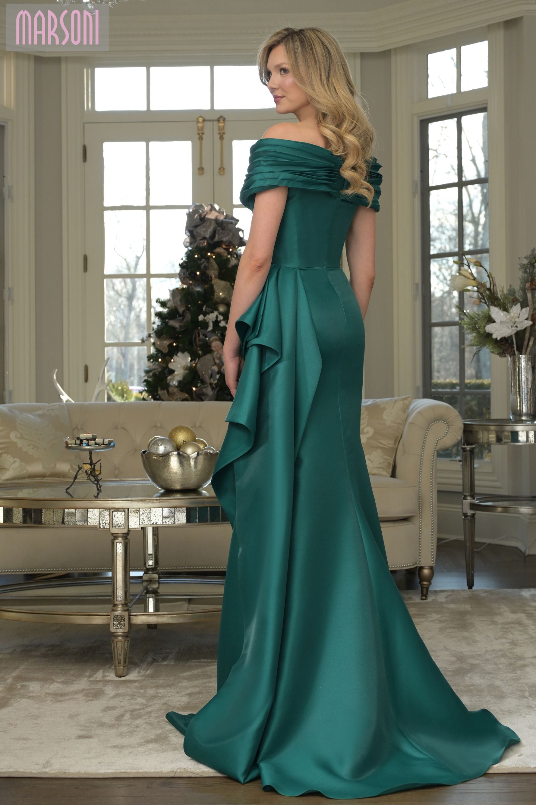 Marsoni by Colors -MV1354 Off Shoulder Ruffle Mermaid Gown