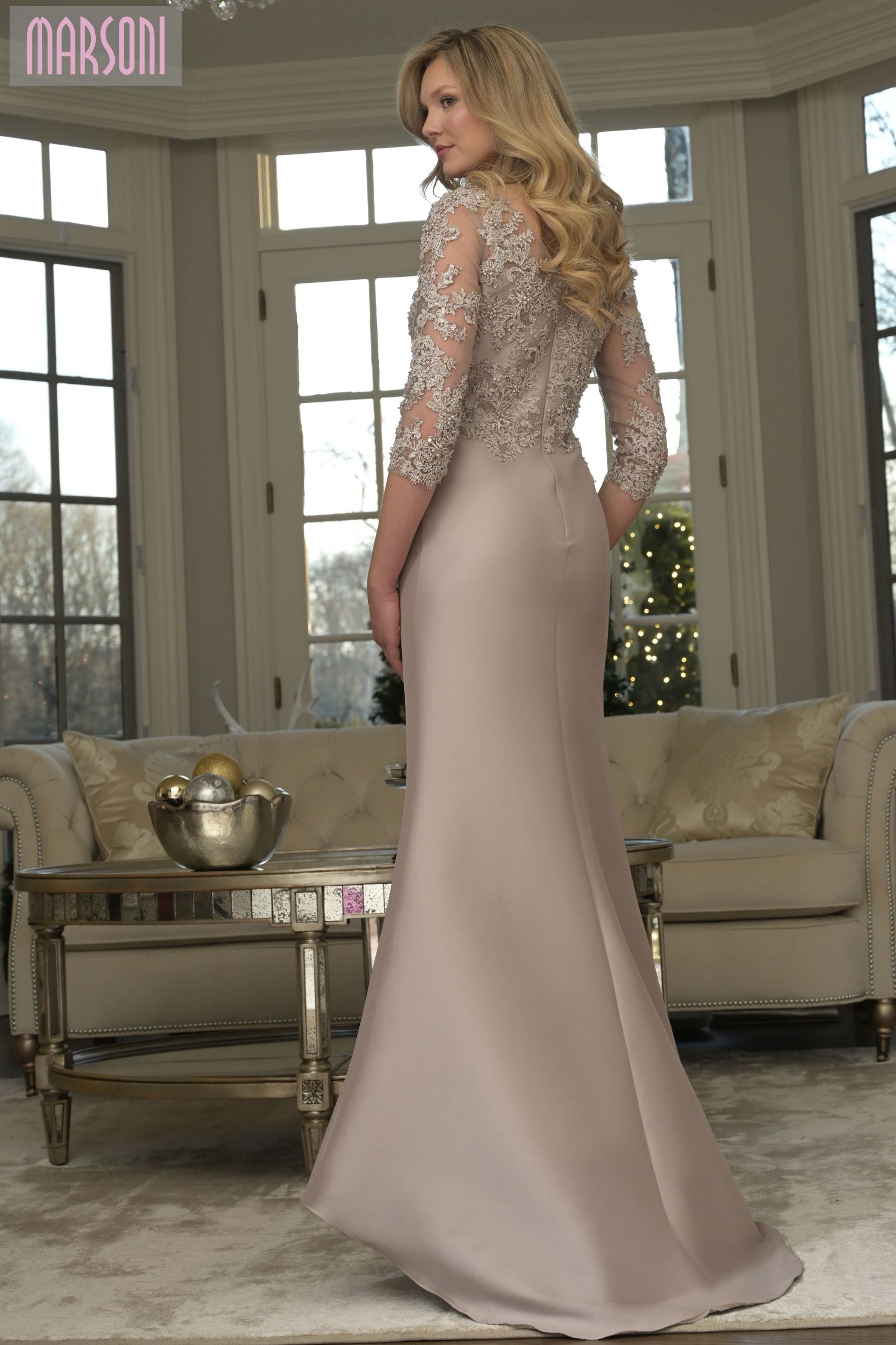Marsoni by Colors -MV1357 Embroidered Illusion Bodice Gown