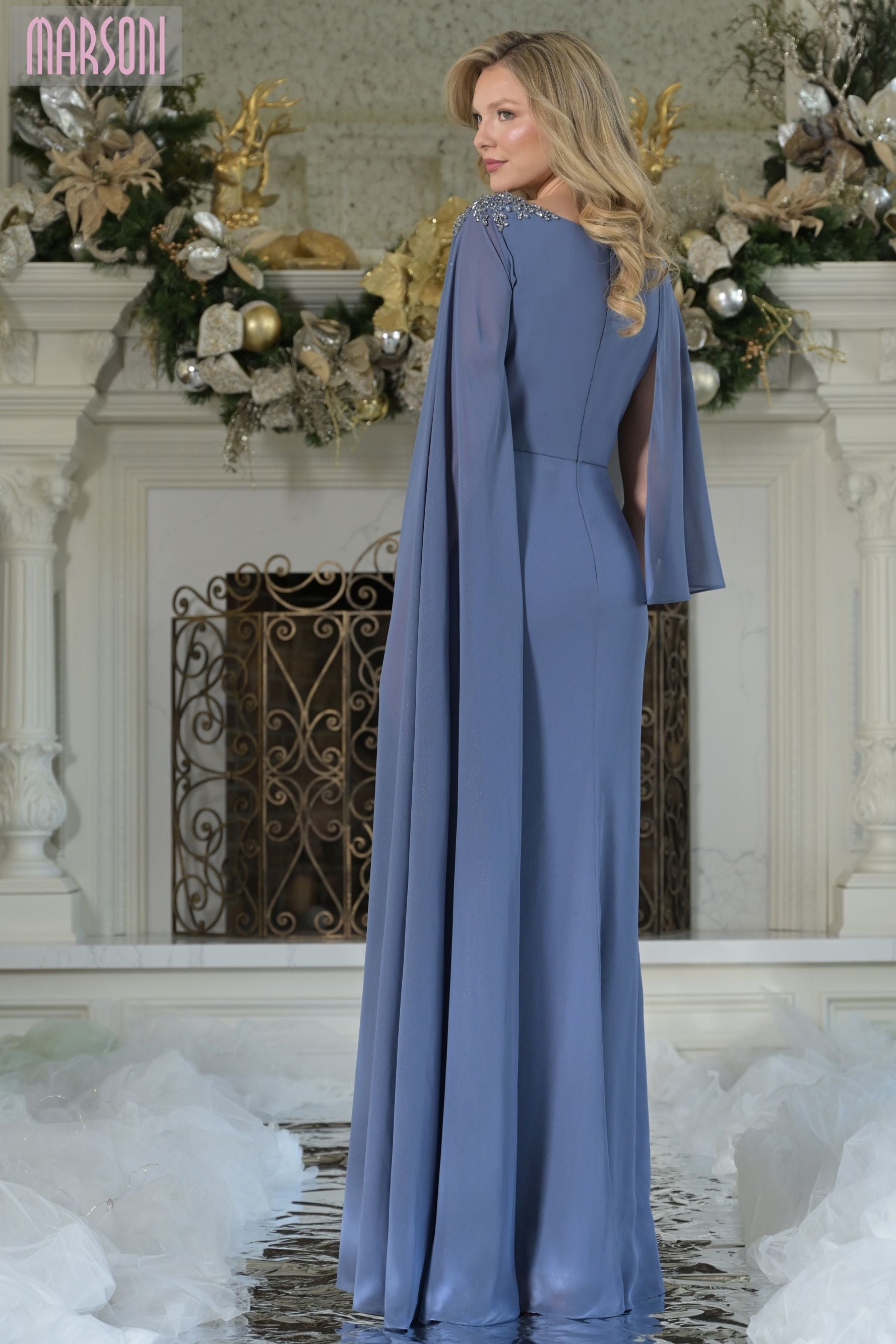 Marsoni by Colors -MV1362 Bateau Sheath Long Chiffon Gown