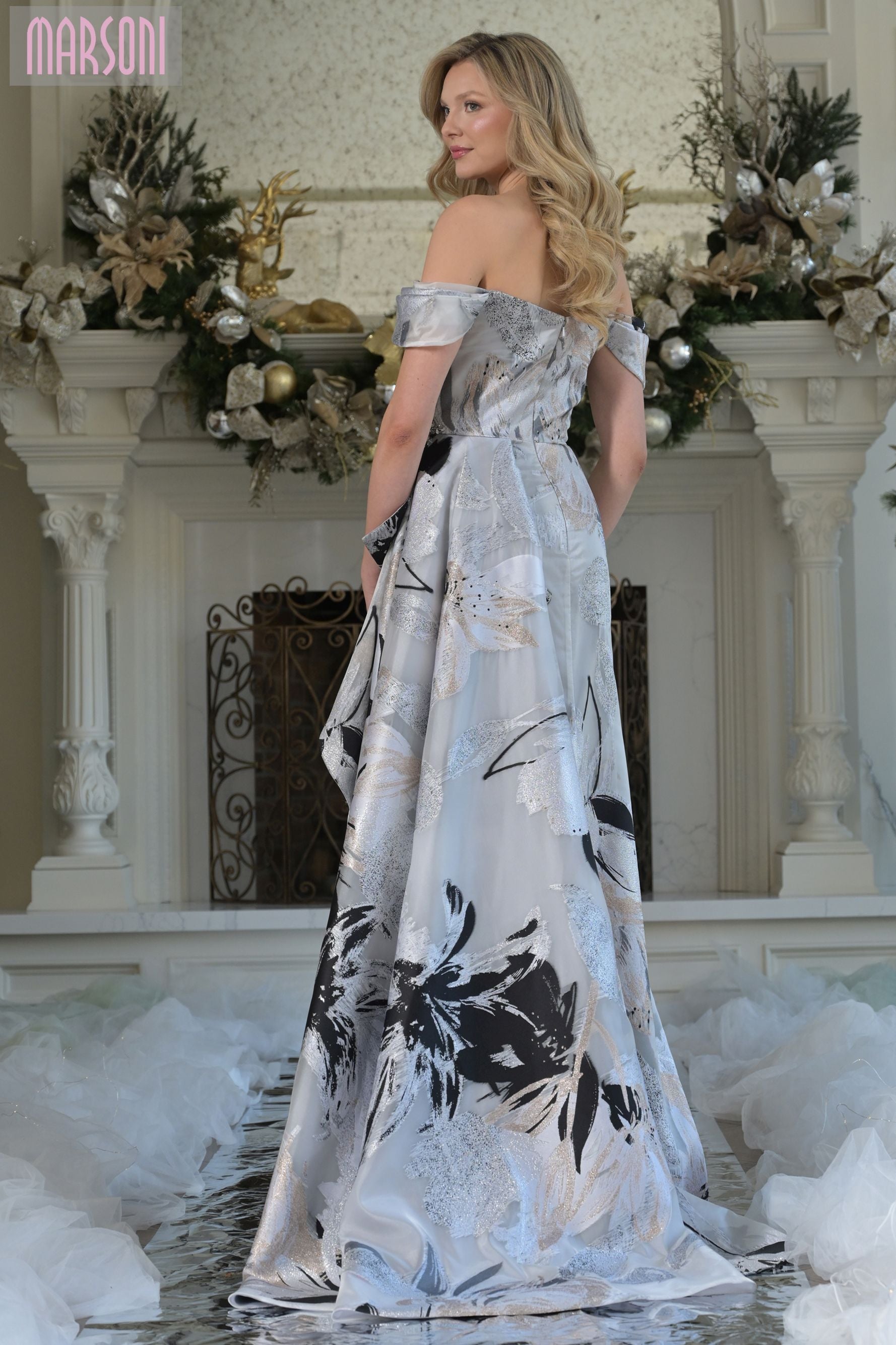 Marsoni by Colors -MV1368 Off Shoulder Sheath Long Gown