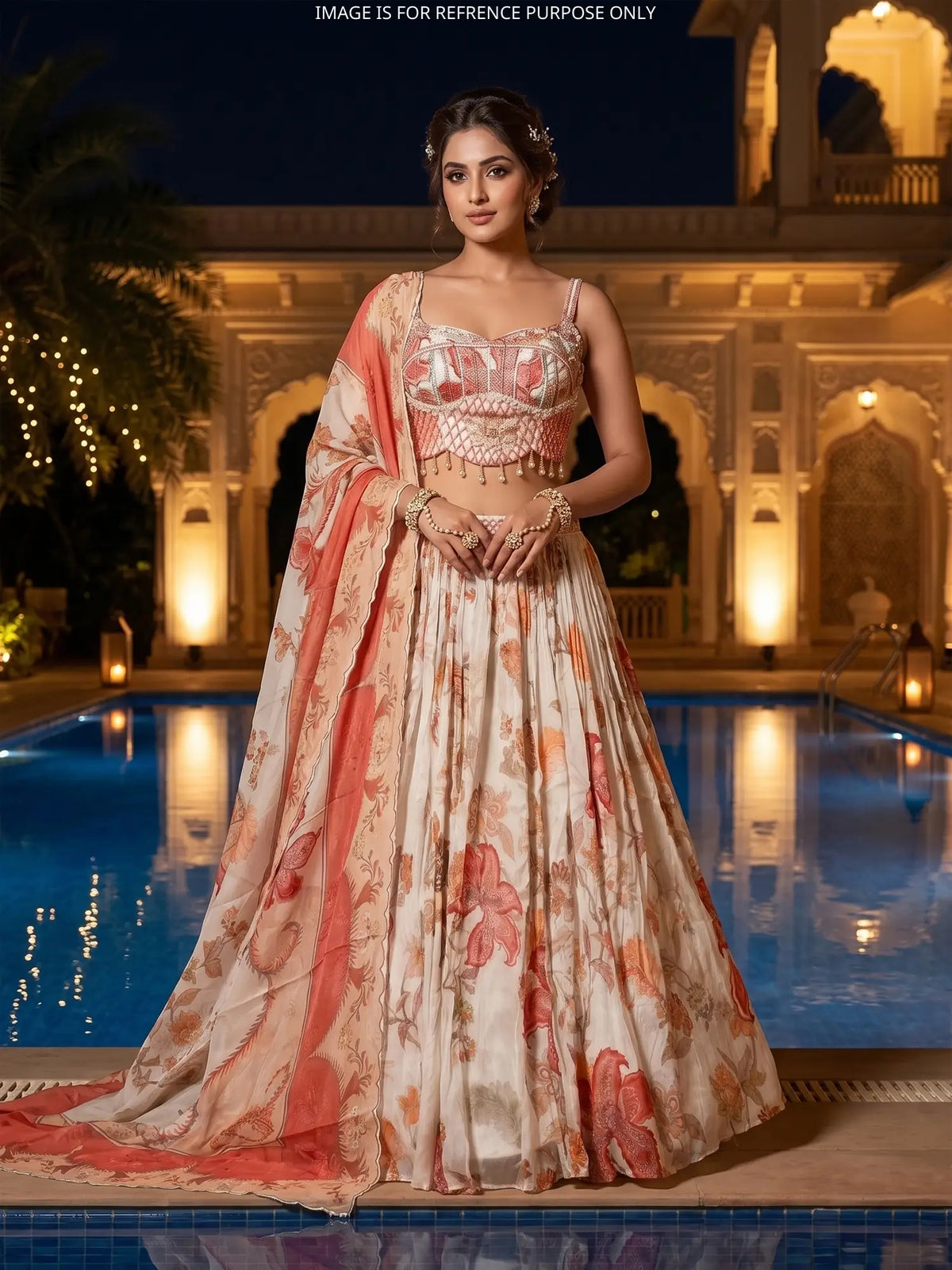 MyFashion KLS-2779 Multi Color Floral Designer Crepe Silk Lehenga With Moti Design