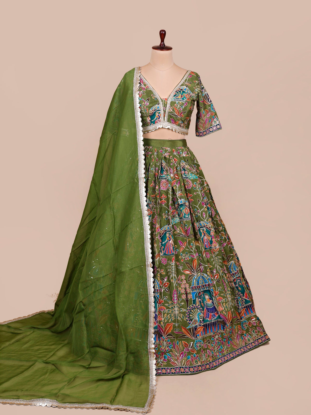 MyFashion KLS-2419 Green Crepe Silk Lehenga with Subtle Kashmiri Gota