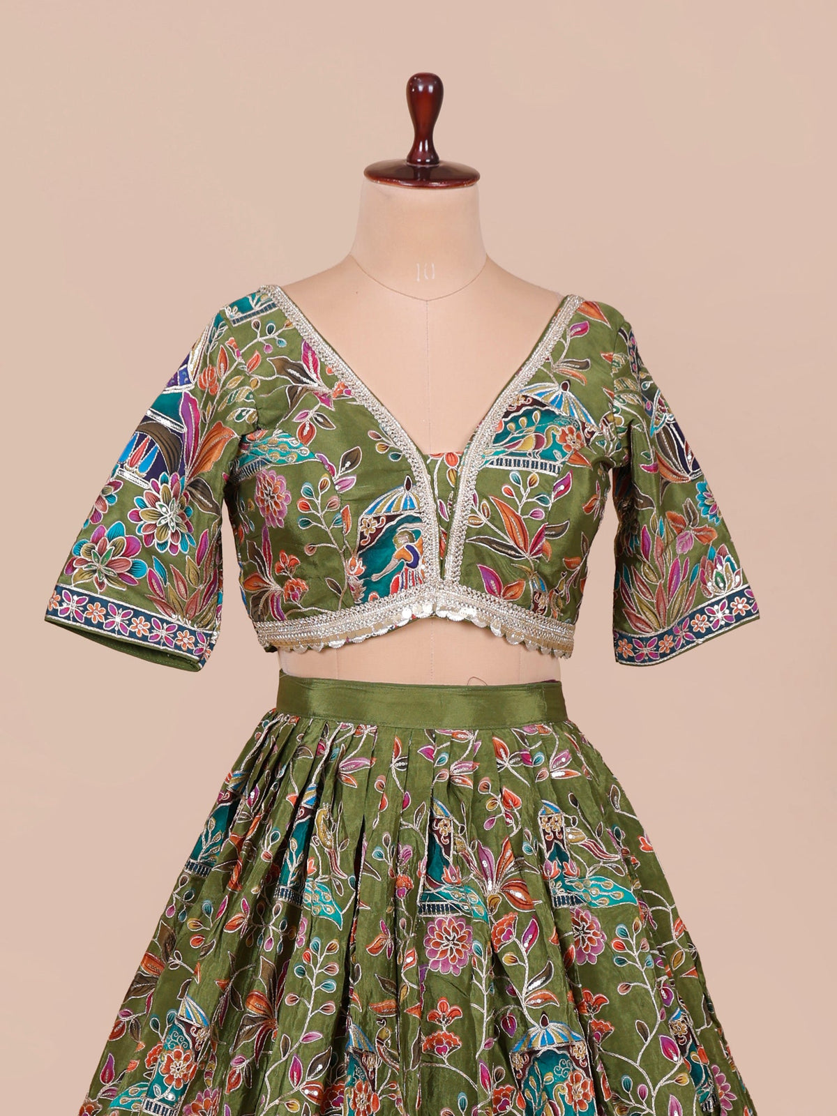 MyFashion KLS-2419 Green Crepe Silk Lehenga with Subtle Kashmiri Gota