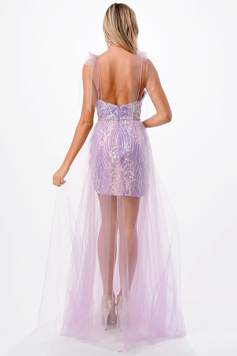 Aspeed Design -P2118 Sheer Layered Sheath Dress