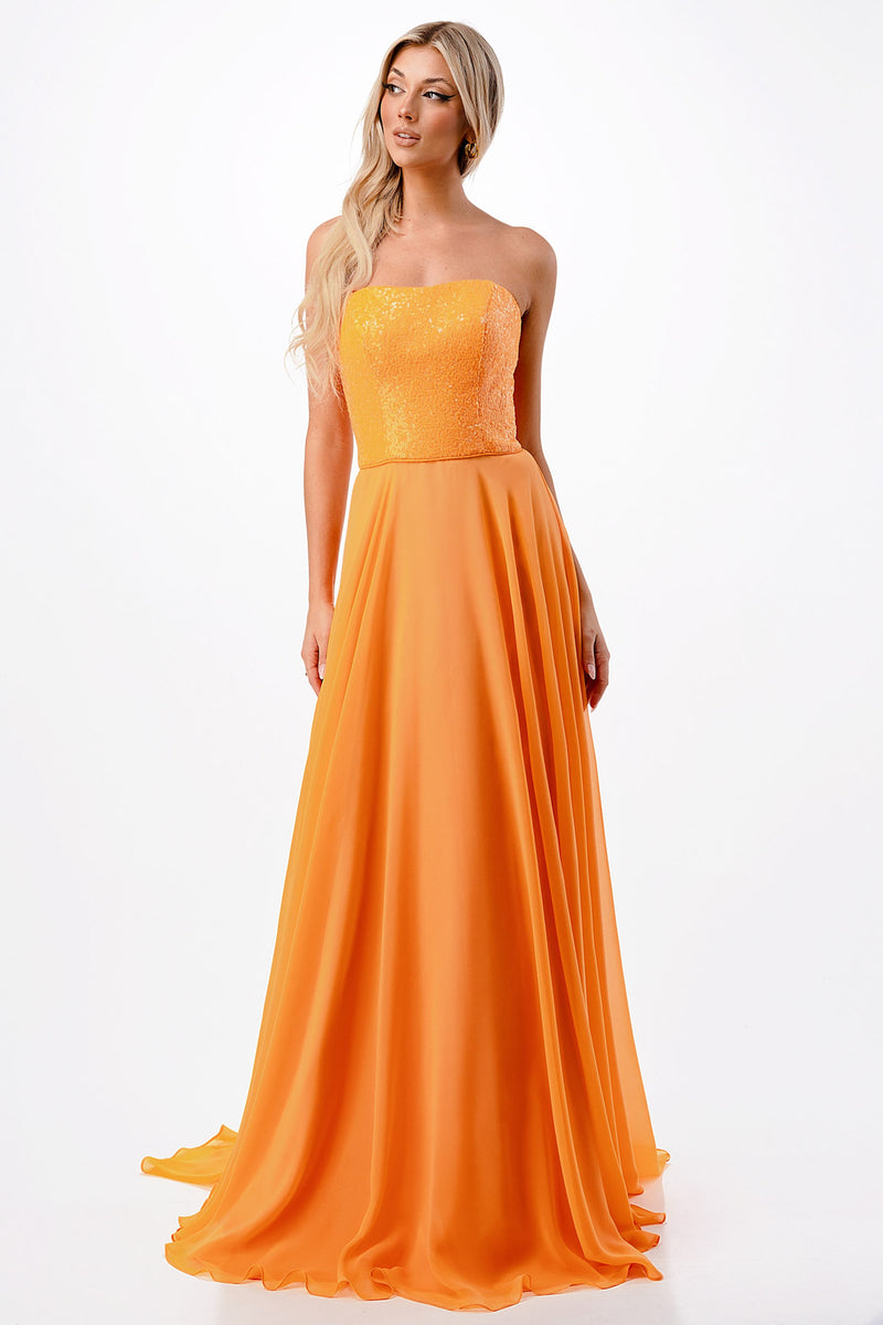 Aspeed Design -P2206 Sequin Strapless A Line Dress