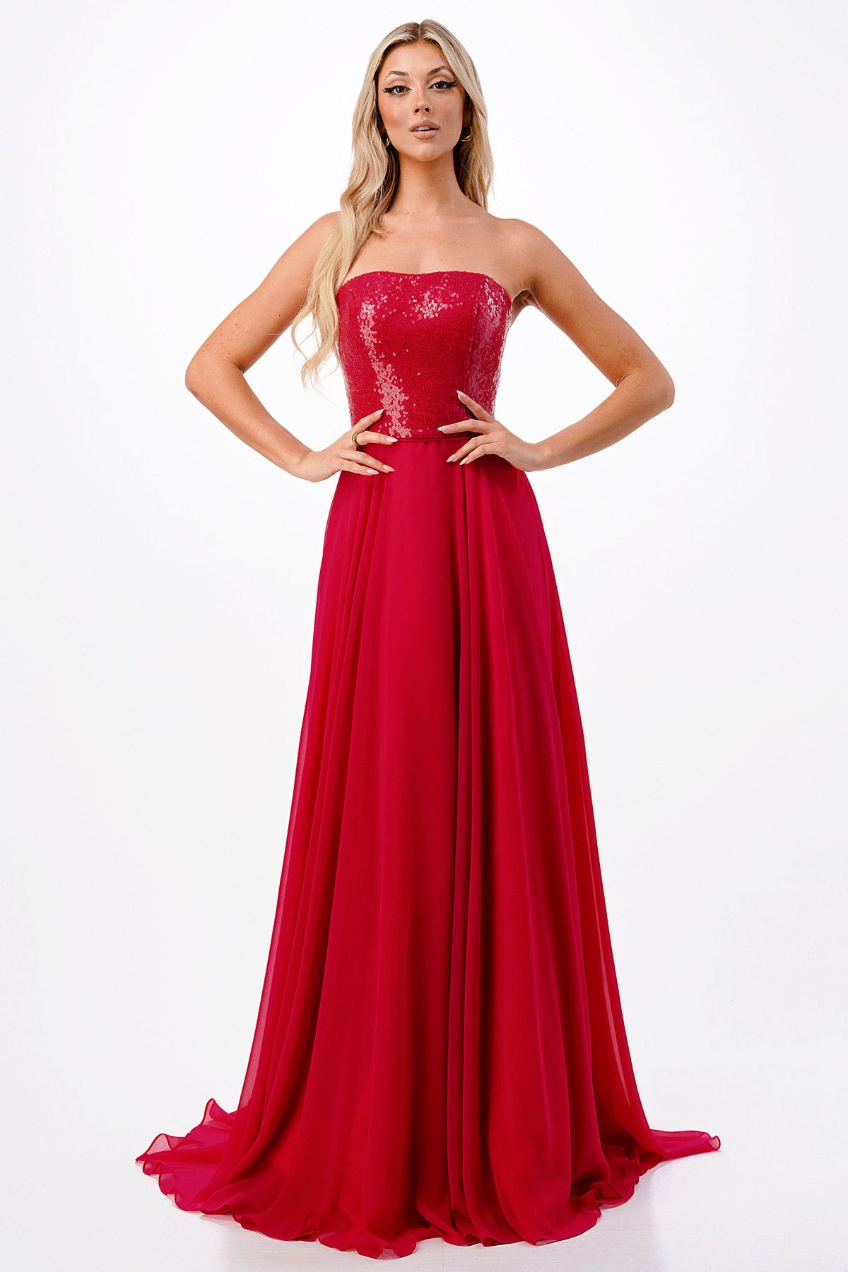 Aspeed Design -P2206 Sequin Strapless A Line Dress