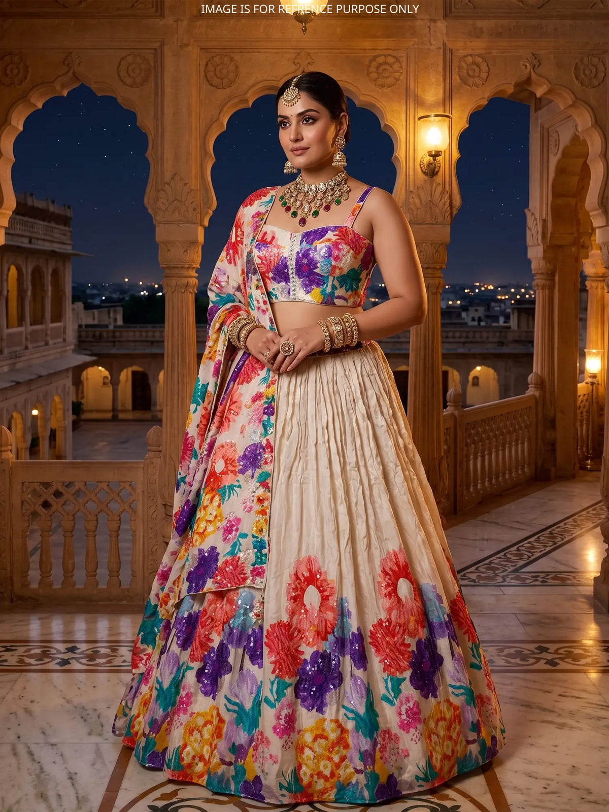 MyFashion KLS-2780 Party Wear Multi Color Crepe Silk Lehenga Sequins Design