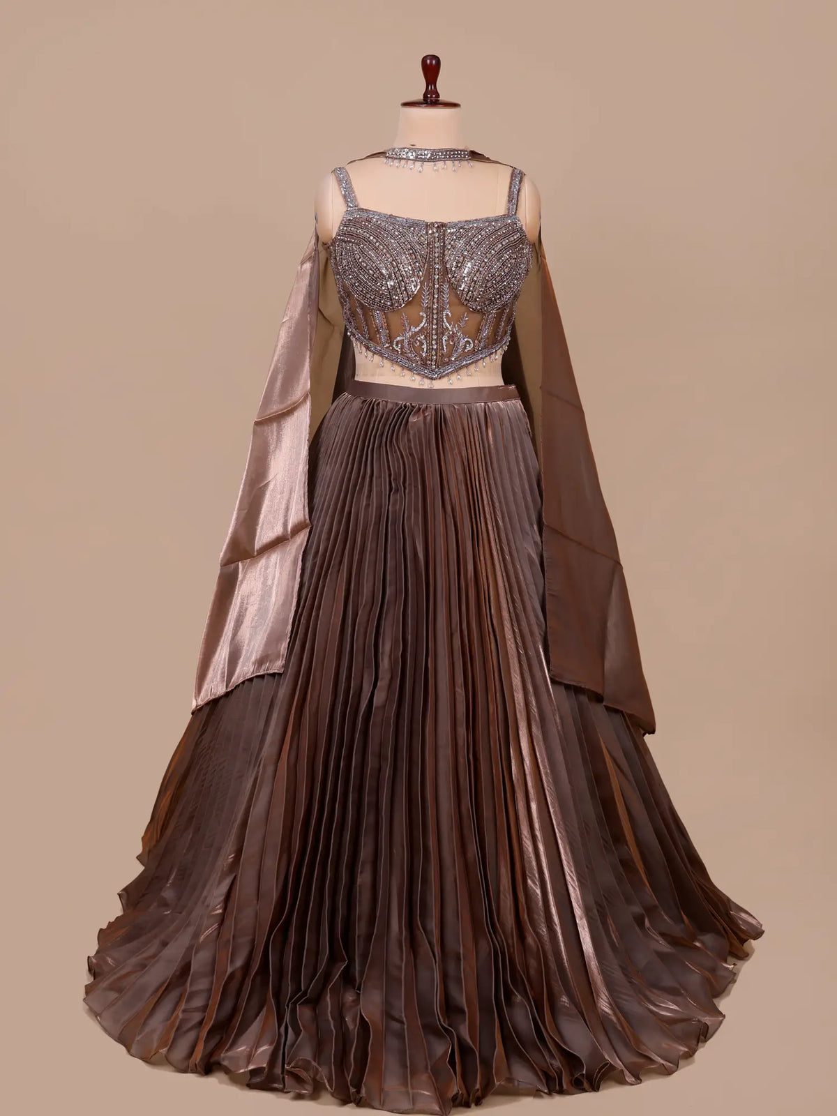MyFashion KLS-2757 Affordable Brown Organza party Lehenga With Cut Dana Work