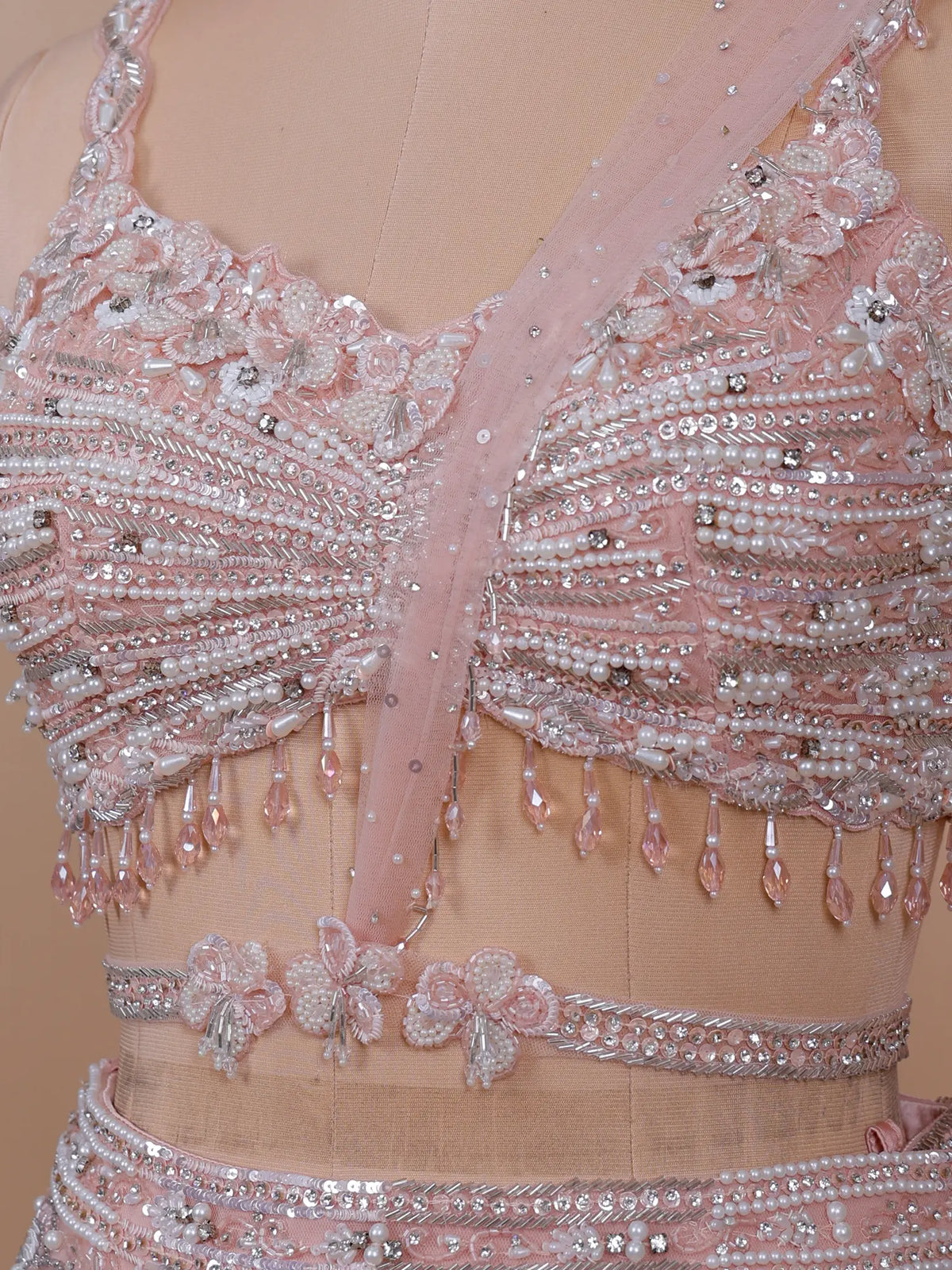 MyFashion KLS-2735 Luxury Dusty Rose Georgette Crystal Pearl Lehenga