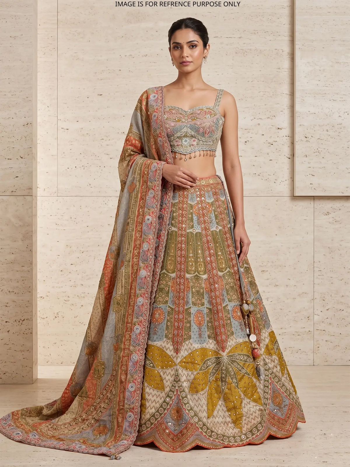 MyFashion KLS-2758 Premium Luxury Multi Color Silk Lehenga Pearl Diamond Detailing