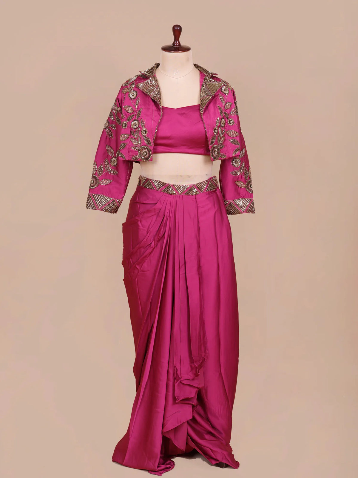 MyFashion KLS-2835 Designer Pink Indo Western Draped Saree With Premium Embroidery Work