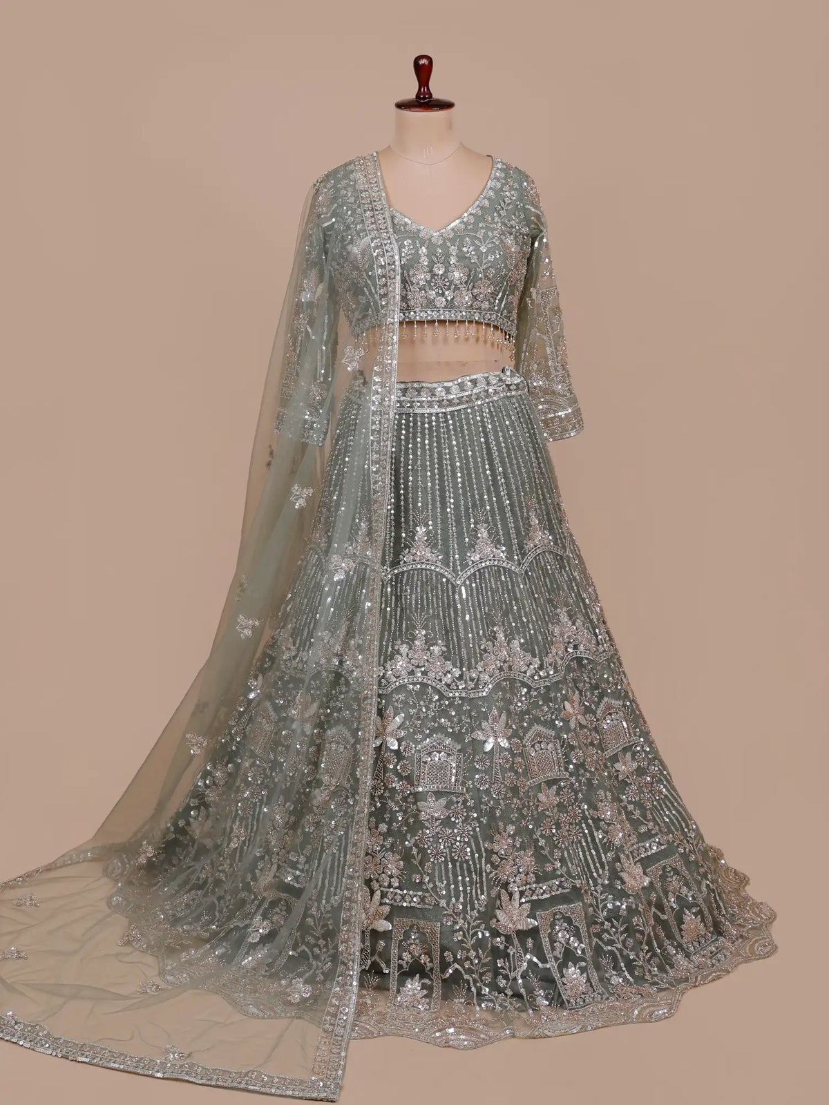 MyFashion -KLS-2923 Trendy Sage Green Net Lehenga Set For Party And Wedding Wear