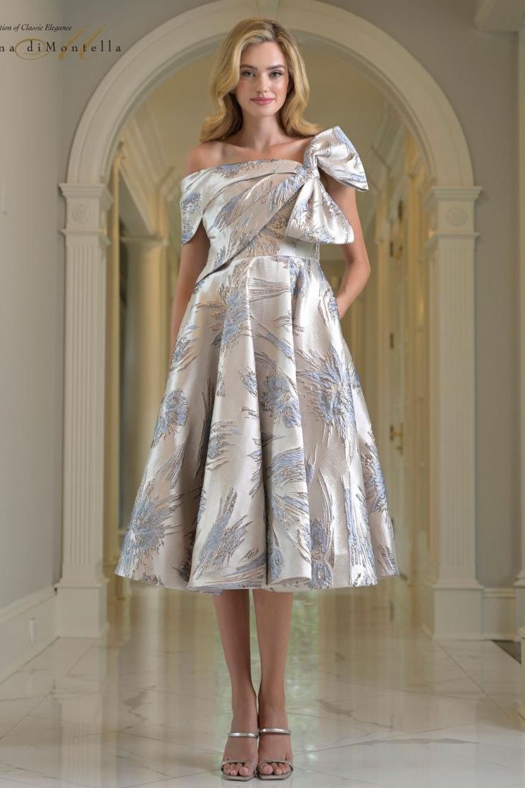 Rina Di Montella -RD207-1 A Line One Shoulder Floral Print Short Dress