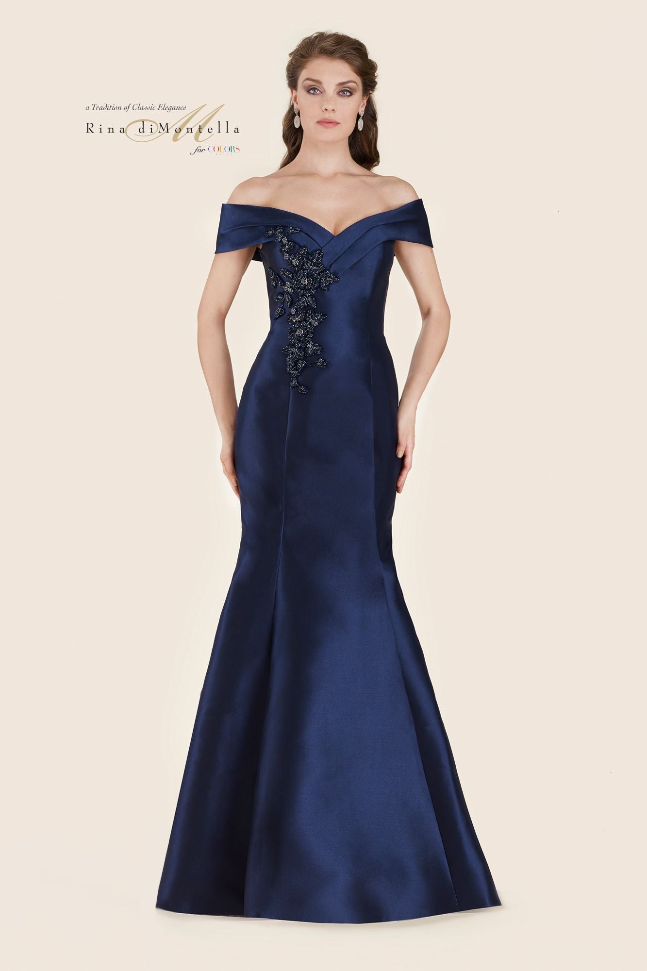 Rina Di Montella-RD2602-1 Embellished Off-Shoulder Mermaid Dress