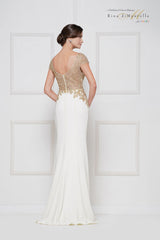 Rina Di Montella Metallic Lace Bodice Small Cap Sleeves Dress -RD2652