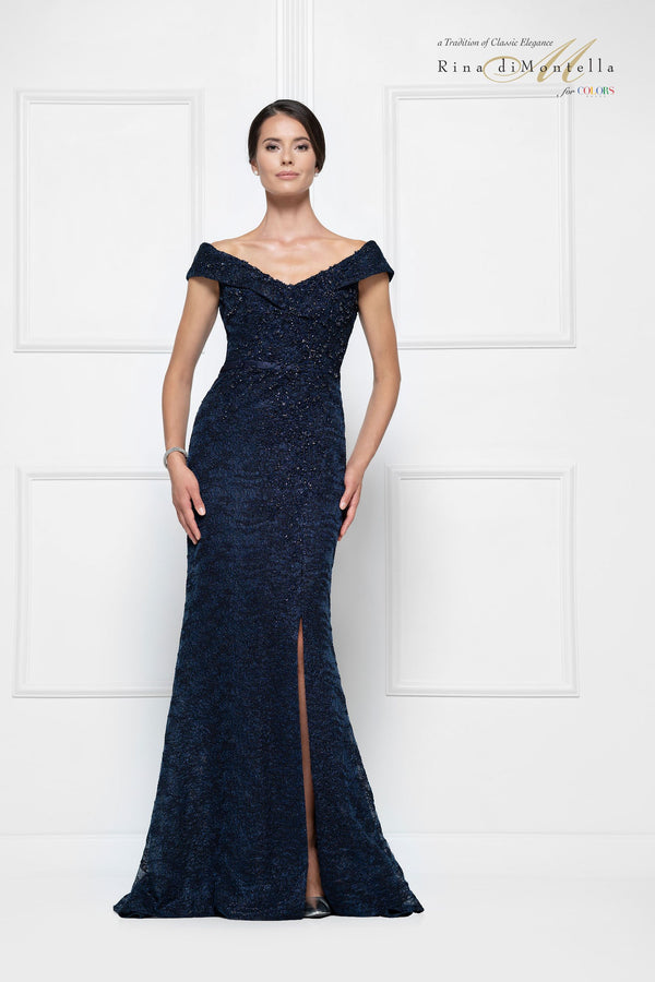 Rina Di Montella Sequin Off The Shoulder Gown -RD2655