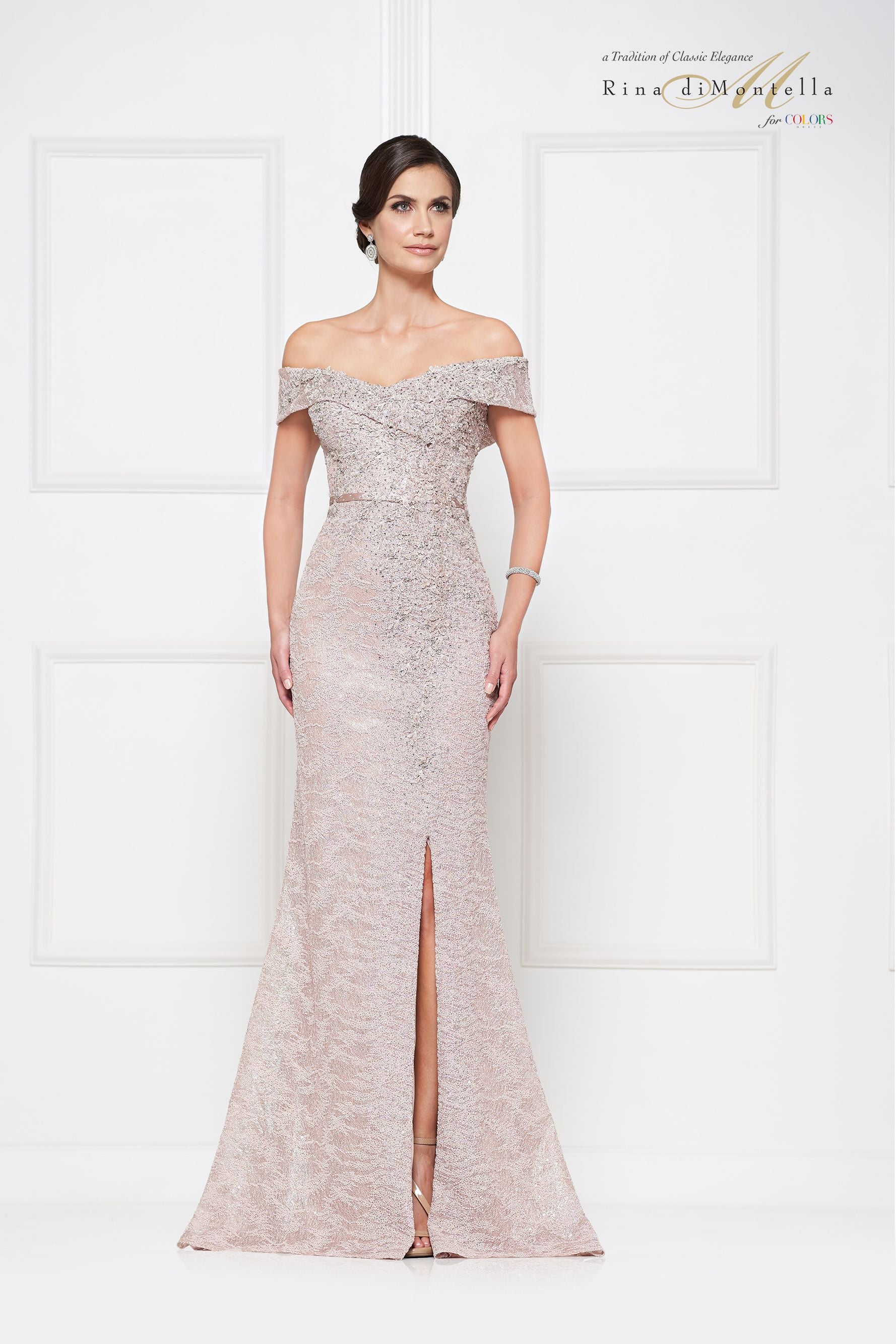 Rina Di Montella Sequin Off The Shoulder Gown -RD2655