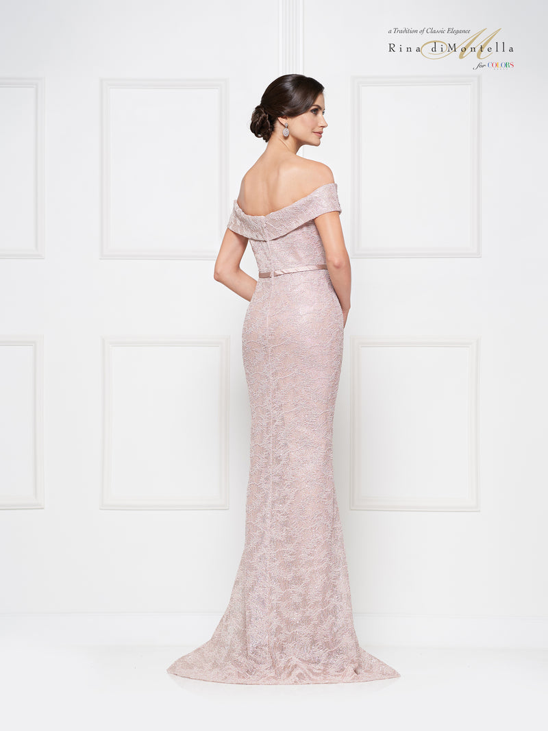 Rina Di Montella Sequin Off The Shoulder Gown -RD2655
