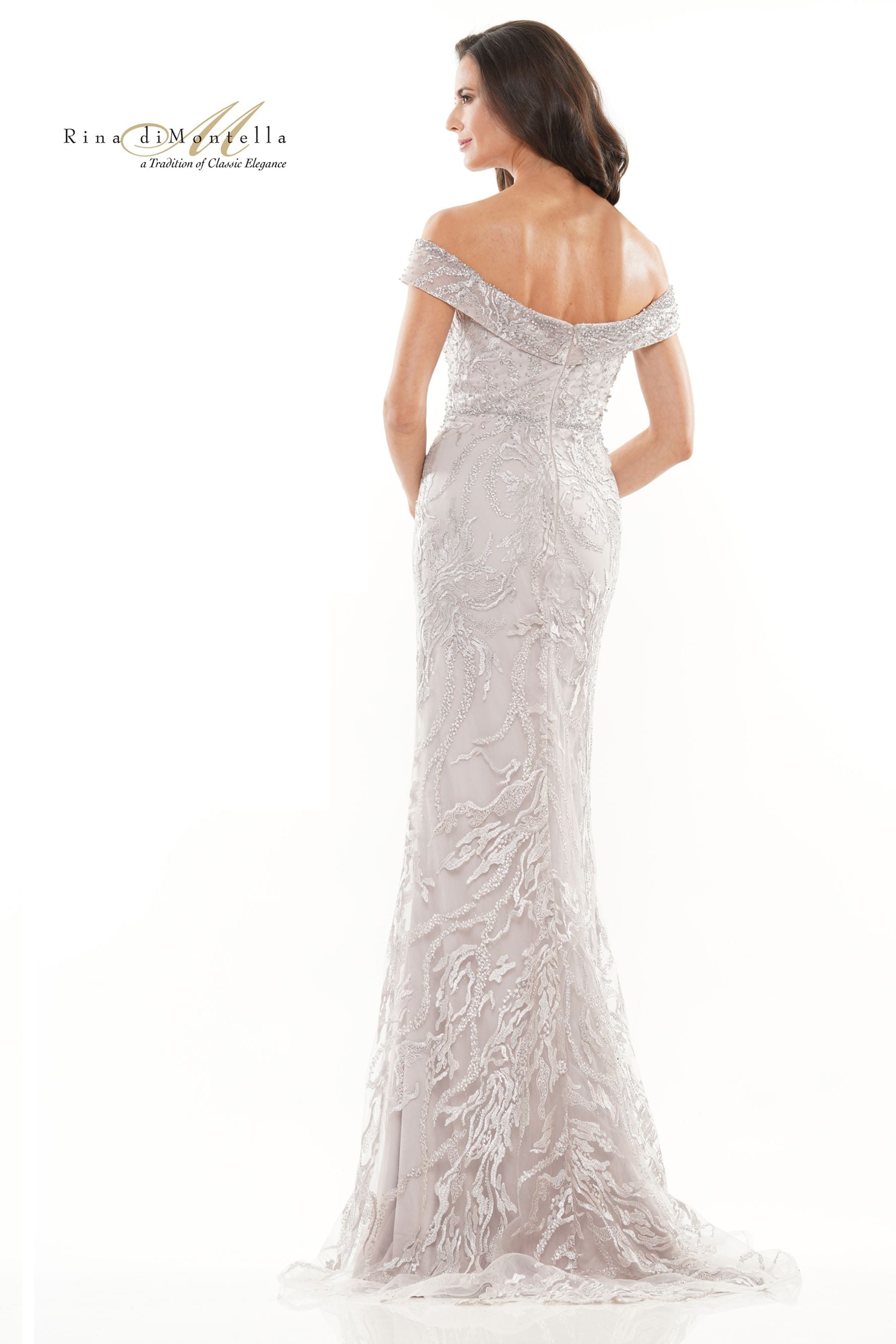 Rina Di Montella -RD2713-1 Embroidered Off Shoulder Trumpet Gown