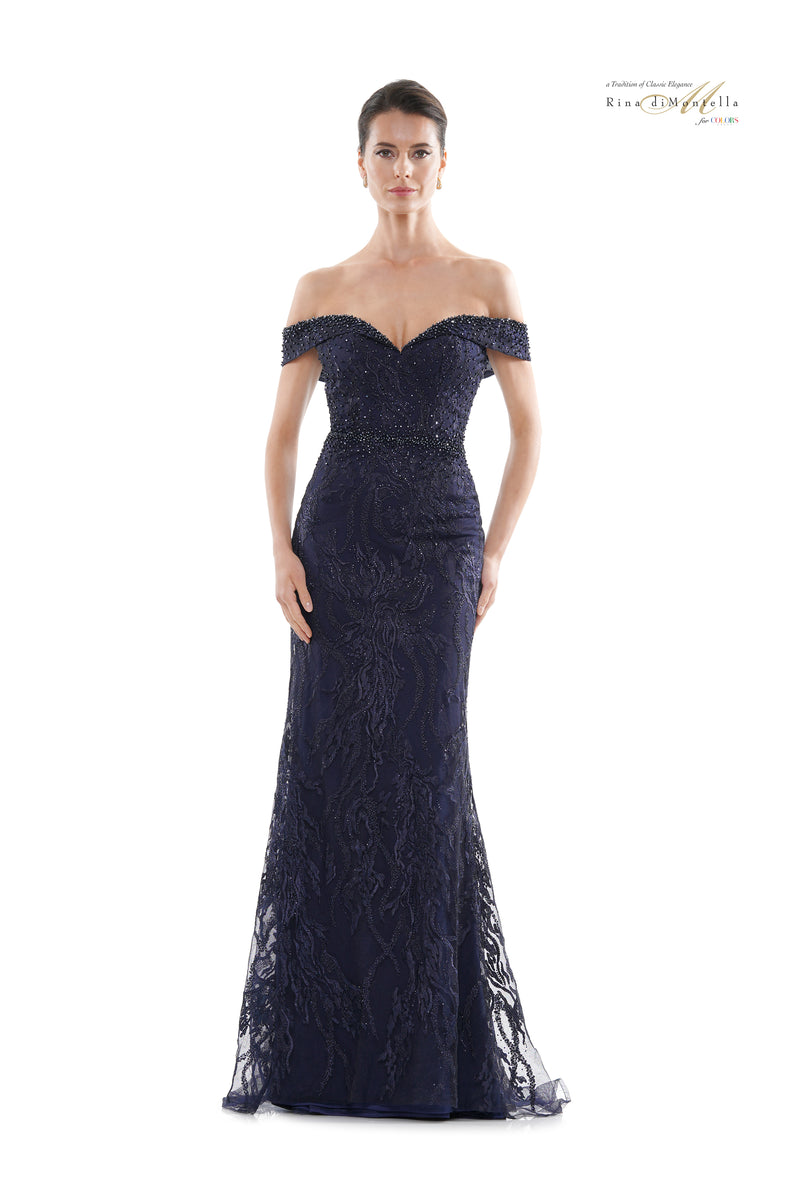 Rina Di Montella Embroidered Off Shoulder Trumpet Gown -RD2713