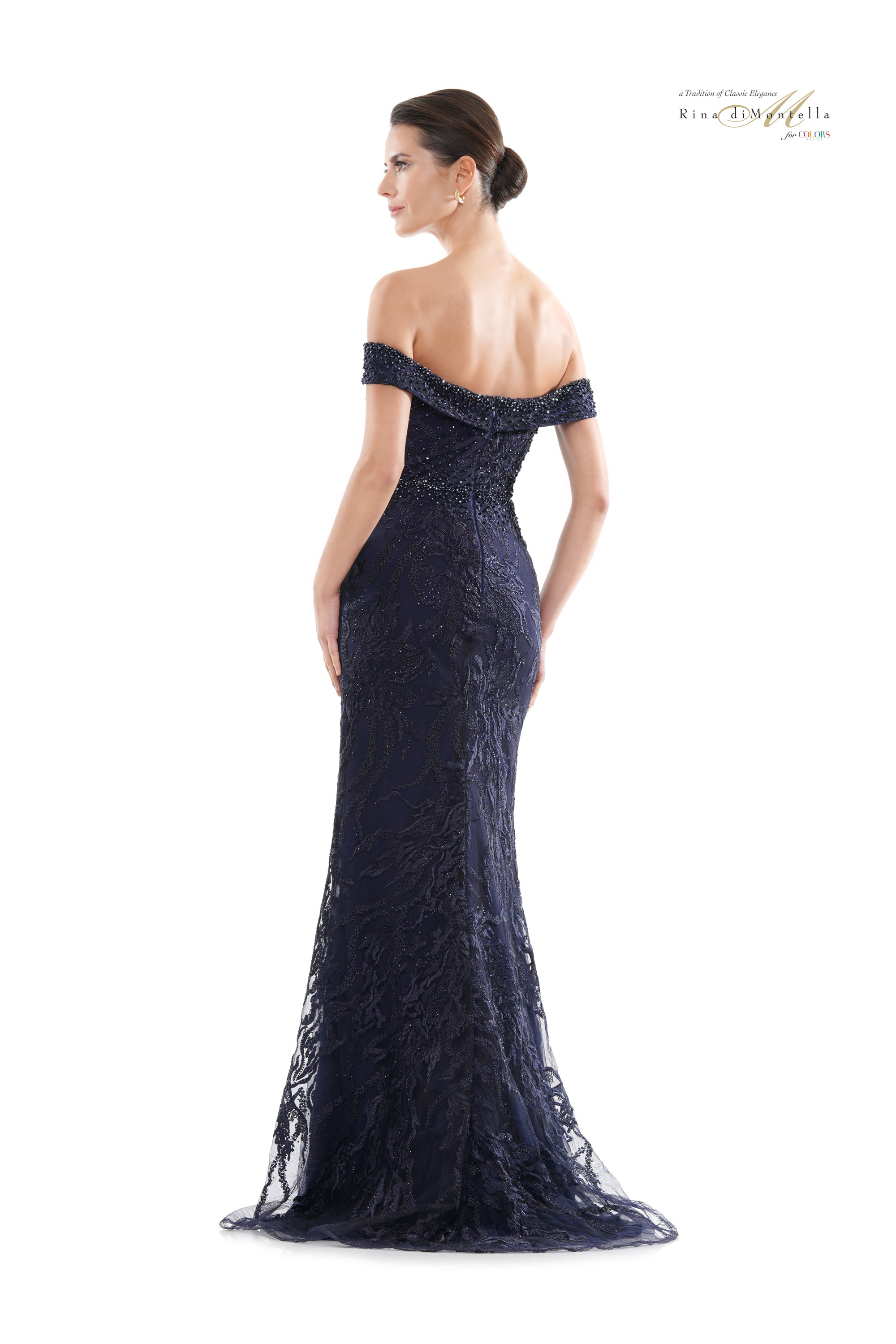 Rina Di Montella -RD2713-1 Embroidered Off Shoulder Trumpet Gown